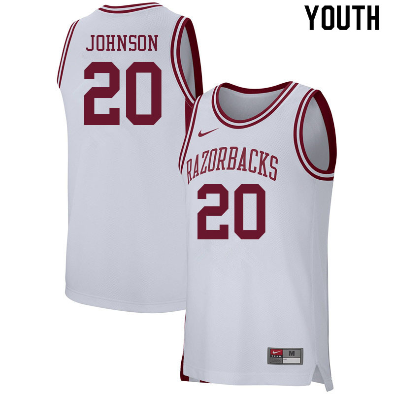 Youth #20 Kamani Johnson Arkansas Razorbacks College Basketball Jerseys Sale-White - Click Image to Close